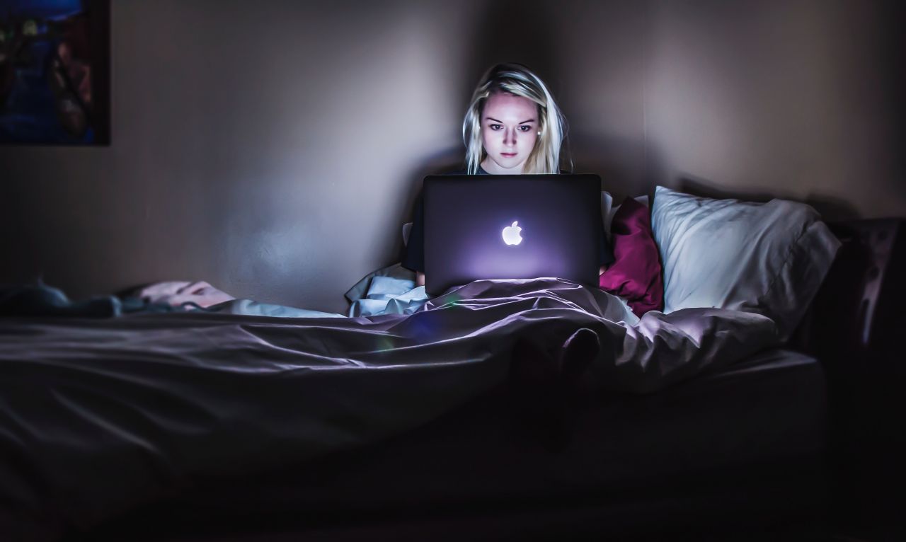 woman working in dark