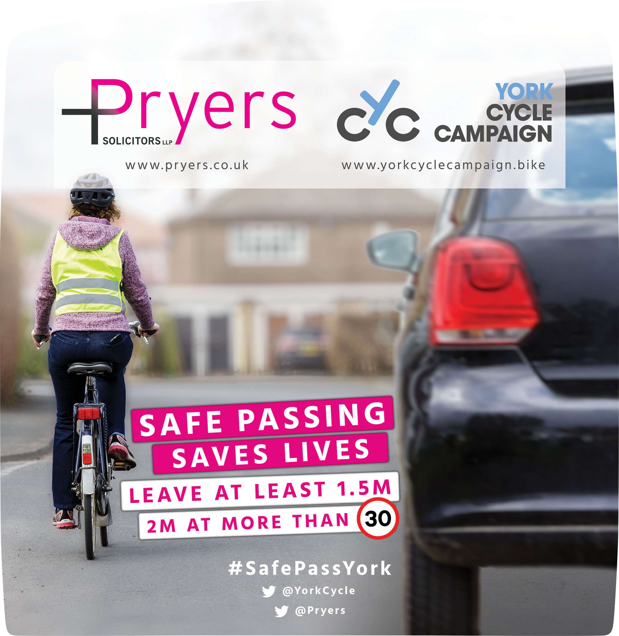 The design featuring in Pryers Solicitors ad York Cycle Campaigns safe passing campaign.